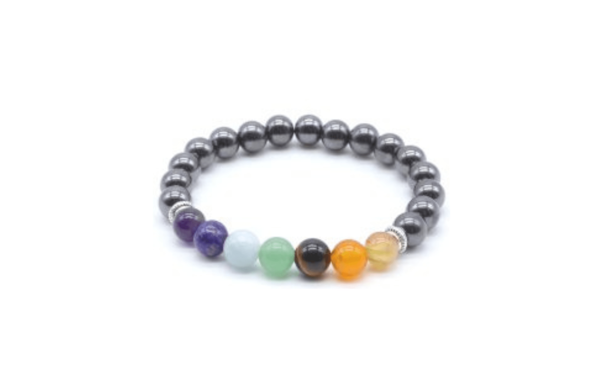 Bracelet d'hématite et 7 perles de chakras - 8 mm